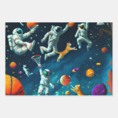 宇宙飛行士遊と宇宙する猫のバスケットボール ラッピングペーパーシート (正面3)