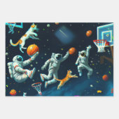 宇宙飛行士遊と宇宙する猫のバスケットボール ラッピングペーパーシート (正面)