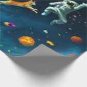 宇宙飛行士遊と宇宙する猫のバスケットボール ラッピングペーパー (角)