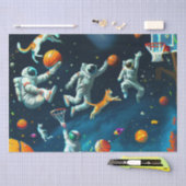 宇宙飛行士遊と宇宙する猫のバスケットボール 薄葉紙 (クラフト)