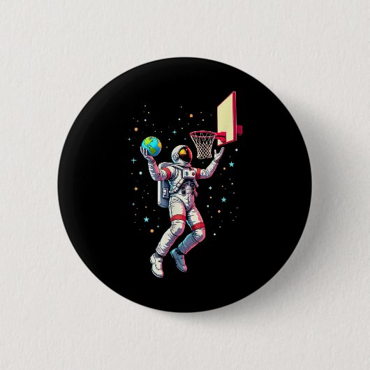宇宙飛行士遊のバスケットボール惑星宇宙空間_ 缶バッジ (正面)