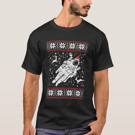 宇宙飛行士醜いクリスマスセータークリスマス宇宙恋人 Tシャツ (正面)