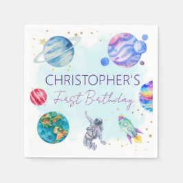 宇宙飛行士金ゴールドブルーロケット船惑星 スタンダードカクテルナプキン