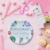 宇宙飛行士金ゴールドブルーロケット船惑星 ペーパープレート (パーティー)