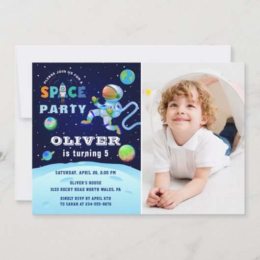 宇宙飛行士銀河系宇宙誕生日写真 招待状 (正面)