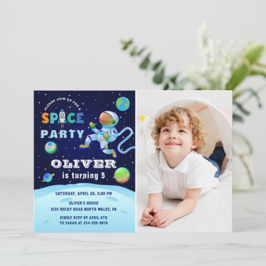 宇宙飛行士銀河系宇宙誕生日写真 招待状 (スタンド正面)