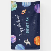 宇宙飛行士銀河系誕生日ブルーウェルカム 横断幕 (縦)