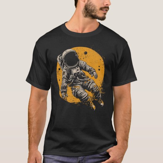 宇宙飛行士飛んでいる宇宙 Tシャツ (正面)