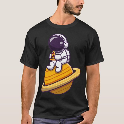 宇宙飛行士食べのピザプラネット Tシャツ (正面)