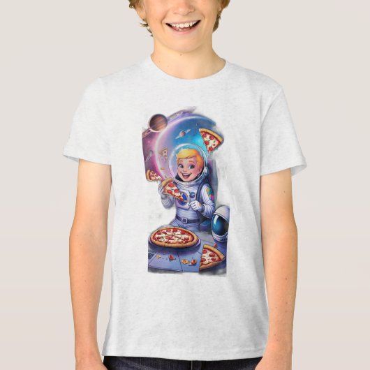 宇宙飛行士食べの宇宙のピザ。 トライブレンドＴシャツ (正面)