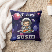 宇宙飛行士食べの寿司白文字 クッション (ブランケット)