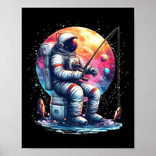 宇宙飛行士魚釣りイン宇宙ボーイズガールズキッズアストローナ ポスター (正面)