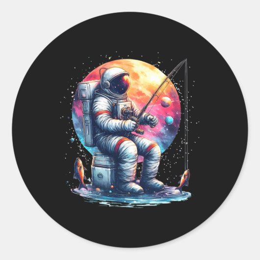 宇宙飛行士魚釣りイン宇宙ボーイズガールズキッズアストローナ ラウンドシール (正面)