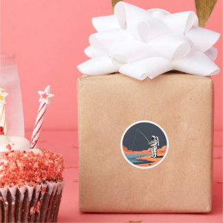 宇宙飛行士魚釣りモード銀河系宇宙パーティーロケット ラウンドシール