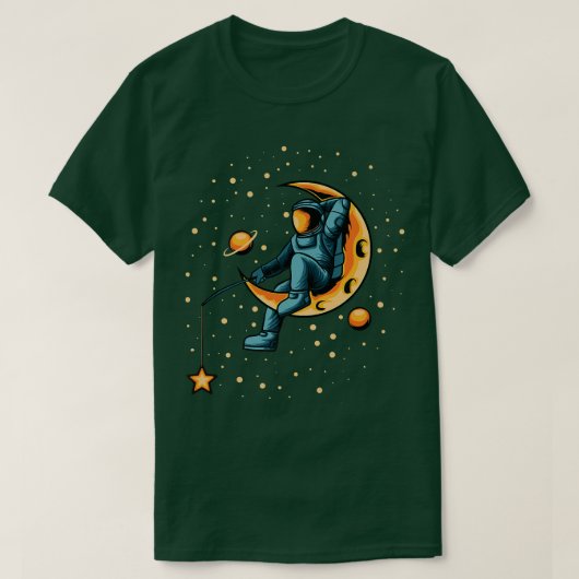 宇宙飛行士魚釣り星おもしろい宇宙 Tシャツ (デザイン正面)