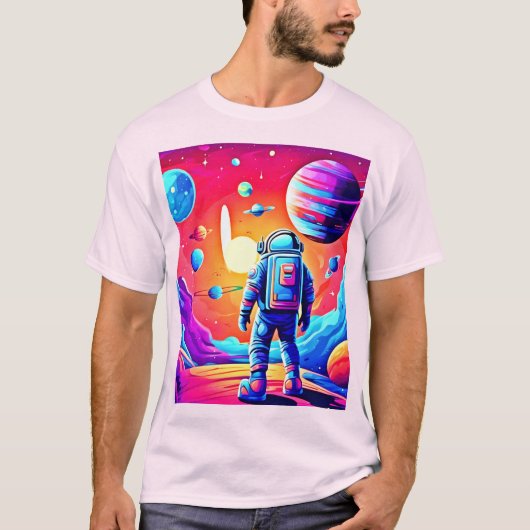 宇宙飛行士鮮やかの漫画アート Tシャツ (正面)