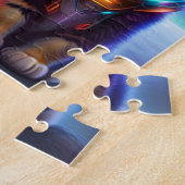 宇宙飛行士2匹の猫がネオンを灯カラフルす ジグソーパズル (側面)