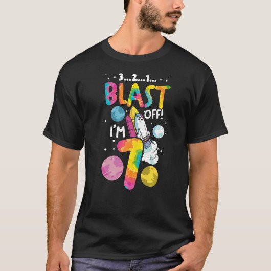 宇宙飛行士7誕生日7歳3 2 1ブラストオフ Tシャツ (正面)