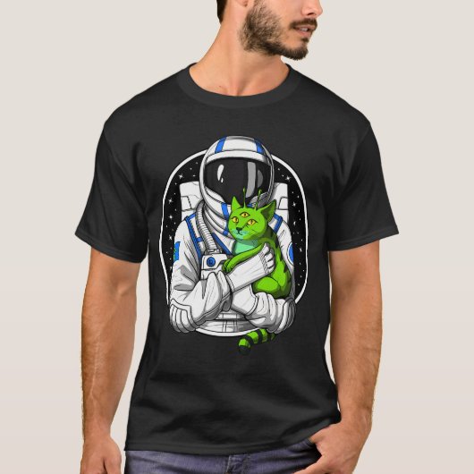 宇宙飛行士 エイリアン 猫好き Tシャツ (正面)