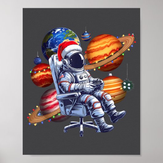 宇宙飛行士 クリスマス サンタ帽子 スペース ライト 宇宙服 ポスター (正面)
