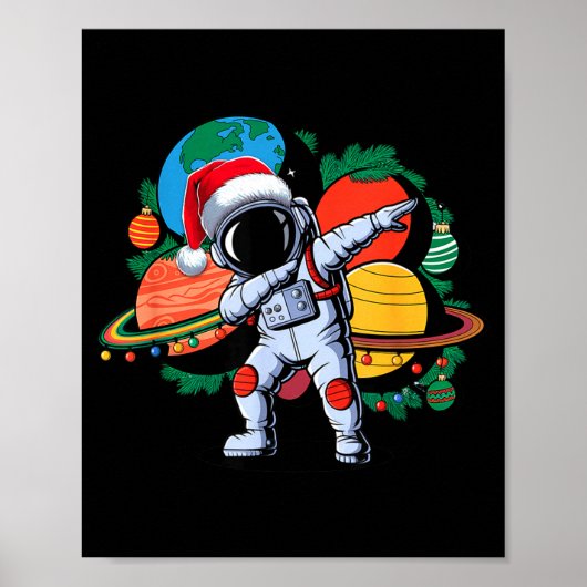 宇宙飛行士 クリスマス サンタ帽子 宇宙人 プレゼント ポスター (正面)