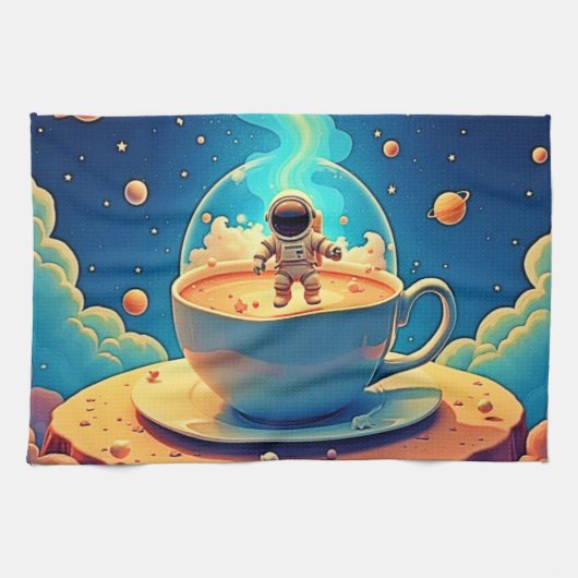 宇宙飛行士 コーヒー スペースアート キッチンタオル (横)