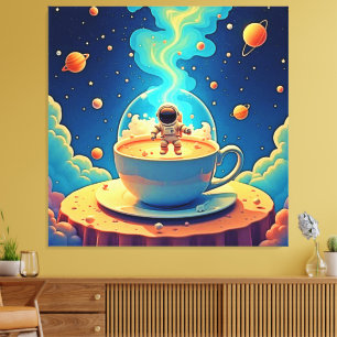 宇宙飛行士 コーヒー スペースアート キャンバスプリント