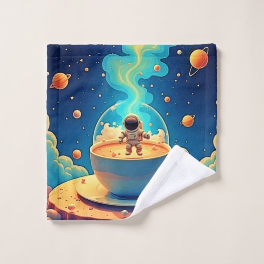 宇宙飛行士 コーヒー スペースアート バスタオルセット (ウォッシュタオル)