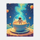 宇宙飛行士 コーヒー スペースアート フリースブランケット (正面)