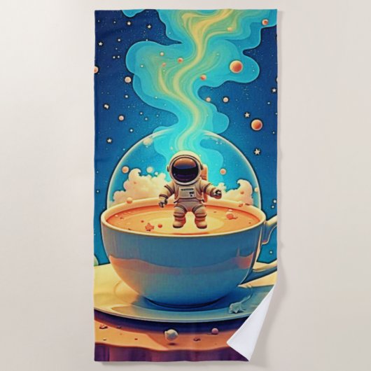 宇宙飛行士 コーヒー スペース アート ビーチタオル (正面)