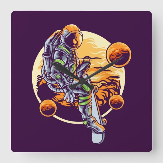 宇宙飛行士 スクエア壁時計 (正面)