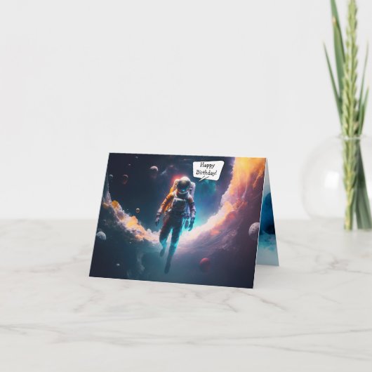 宇宙飛行士 スペース バースデー 折りたたみ グリーティング カード (正面)