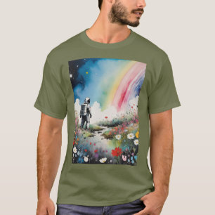 宇宙飛行士 スペース ムーンマン 花 惑星 Tシャツ