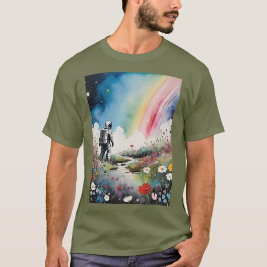 宇宙飛行士 スペース ムーンマン 花 惑星 Tシャツ (正面)