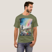 宇宙飛行士 スペース ムーンマン 花 惑星 Tシャツ (正面フル)