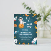 宇宙飛行士 スペース 惑星 ダークテーマ 誕生日 ポストカード (スタンド正面)