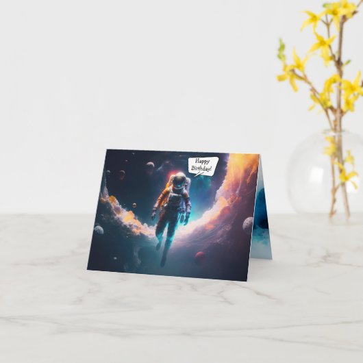 宇宙飛行士 スペース 誕生日 折りたたみ グリーティング カード (黄色い花)