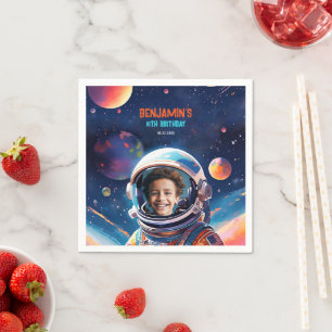 宇宙飛行士+ディープスペース+スカイ+惑星+写真+バースデー スタンダードカクテルナプキン