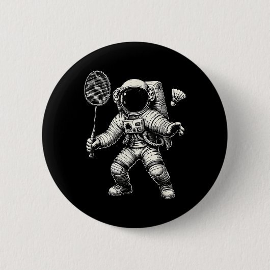 宇宙飛行士 バドミントン プレーヤー シャトル スポーツ 缶バッジ (正面)