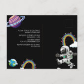 宇宙飛行士 ブラック ファースト バースデー パーティー ポストカード (裏面)