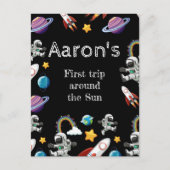 宇宙飛行士 ブラック ファースト バースデー パーティー ポストカード (正面)