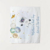 宇宙飛行士 ブルー ゴールド スペース 誕生日 バックドロップ タペストリー (正面)