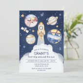 宇宙飛行士 プラネット ロケット 宇宙 1歳の誕生日 招待状 (スタンド正面)