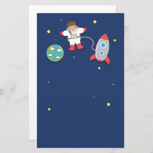 宇宙飛行士、ロケットの船、男の子のための宇宙、 便箋 (正面/裏面)