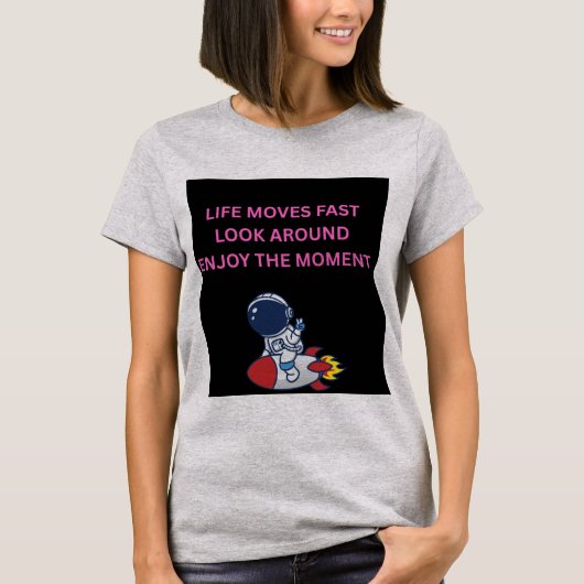 宇宙飛行士 ロケット グレー 女性服 Tシャツ (正面)
