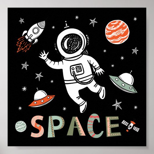 宇宙飛行士 ロケット 惑星 ポスター (正面)