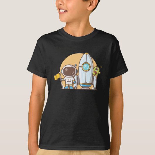 宇宙飛行士 ロケット 船 エイリアン Tシャツ (正面)