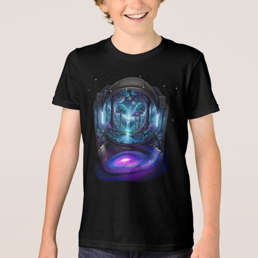 宇宙飛行士 宇宙の森 銀河の若者 トライブレンドTシャツ (正面)