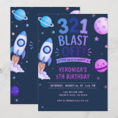 宇宙飛行士 宇宙へ飛び立つ 誕生日パーティー 招待状 (正面/裏面)