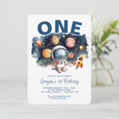 宇宙飛行士 宇宙惑星 男の子 1歳の誕生日 招待状 (スタンド正面)